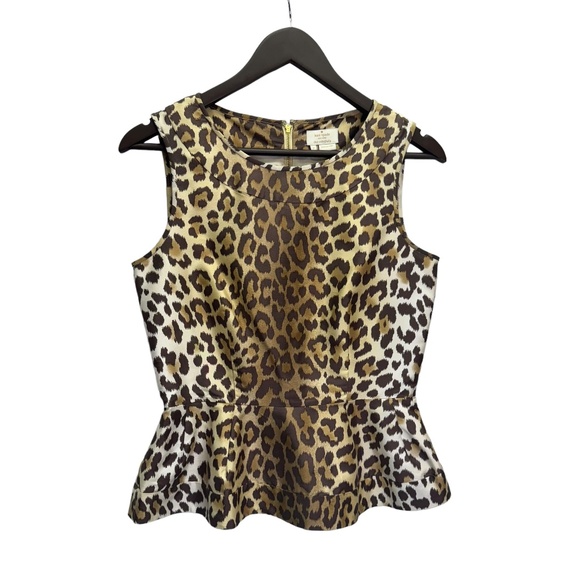 Kate Spade Randi Leopard Print Sleeveless Peplum Top Blouse Size 2 - Picture 1 of 10